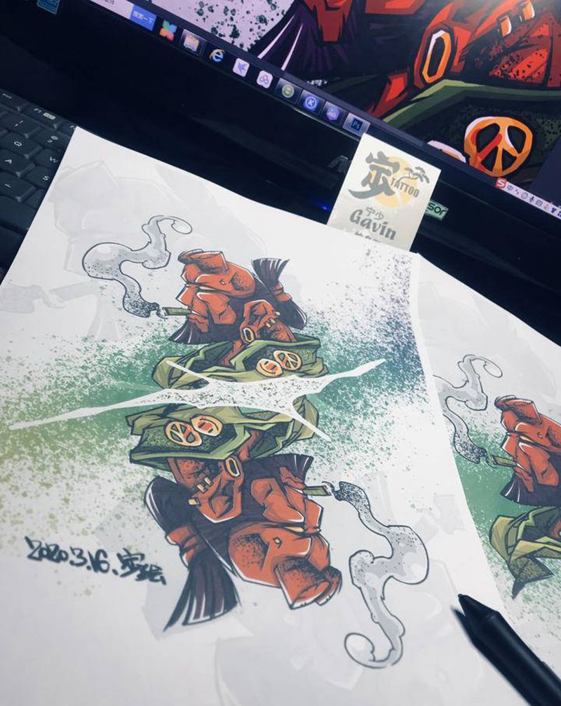 地狱男爵纹身图片_手臂腿部New School地狱男爵Hellboy纹身图案