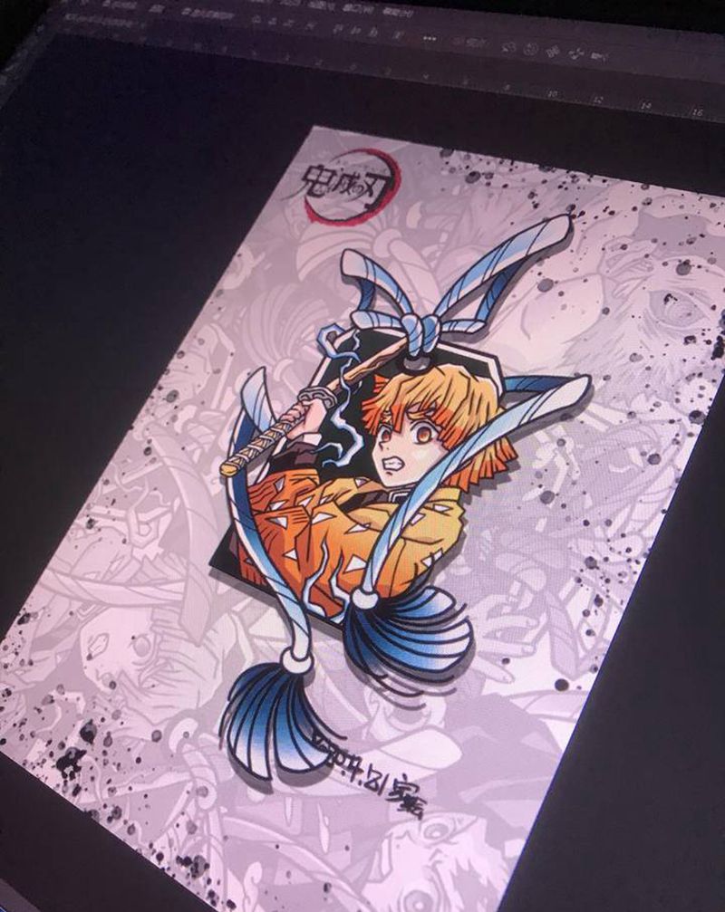 鬼灭+我妻善逸纹身图片_手臂腿部New School新传统动漫鬼灭纹身图案