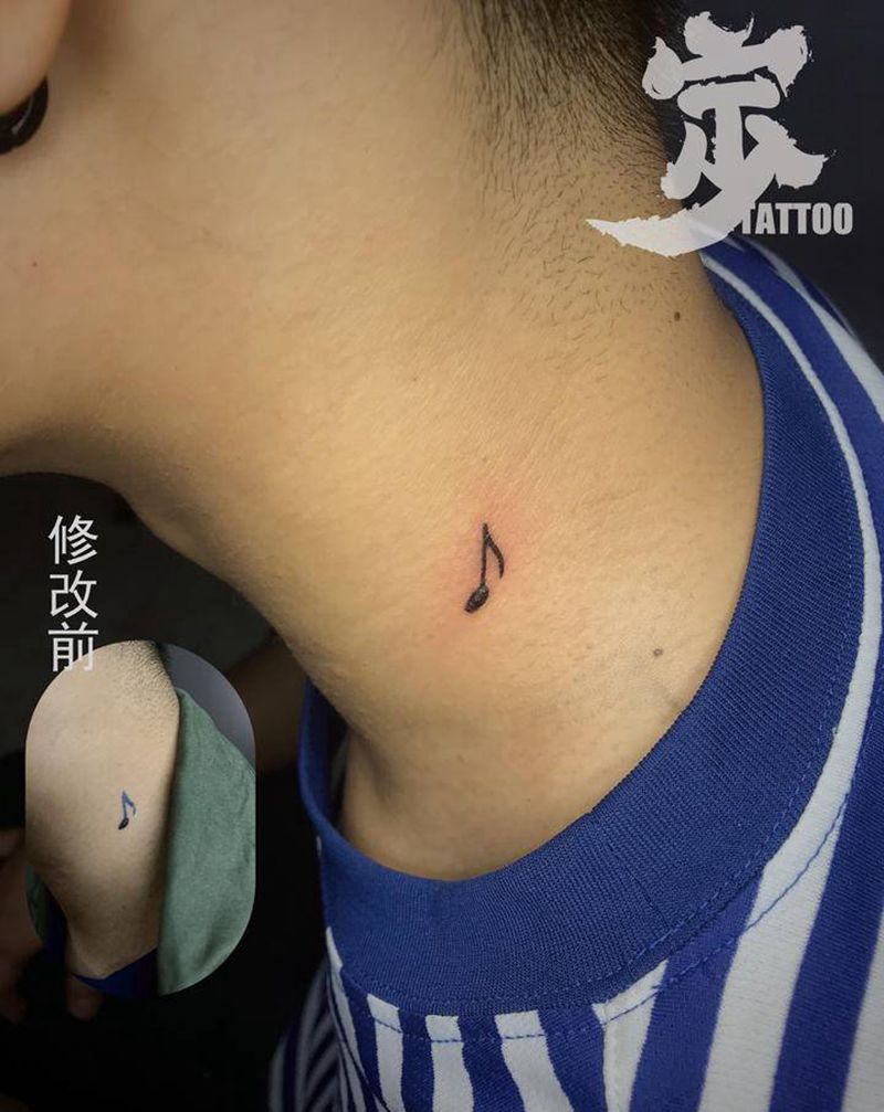 小音符纹身图片_颈部图腾几何纹身图案