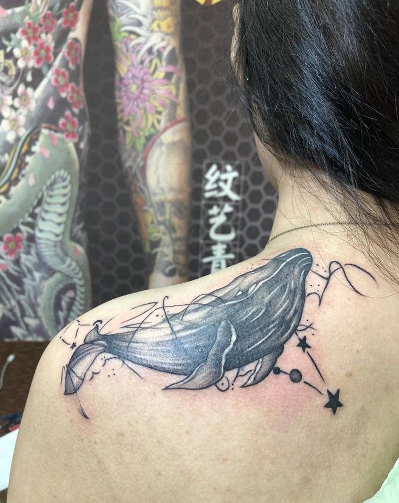 鲸鱼遮盖纹身图片_肩部纹身图案