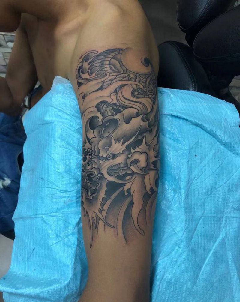 龙纹身图片_手臂新传统纹身图案