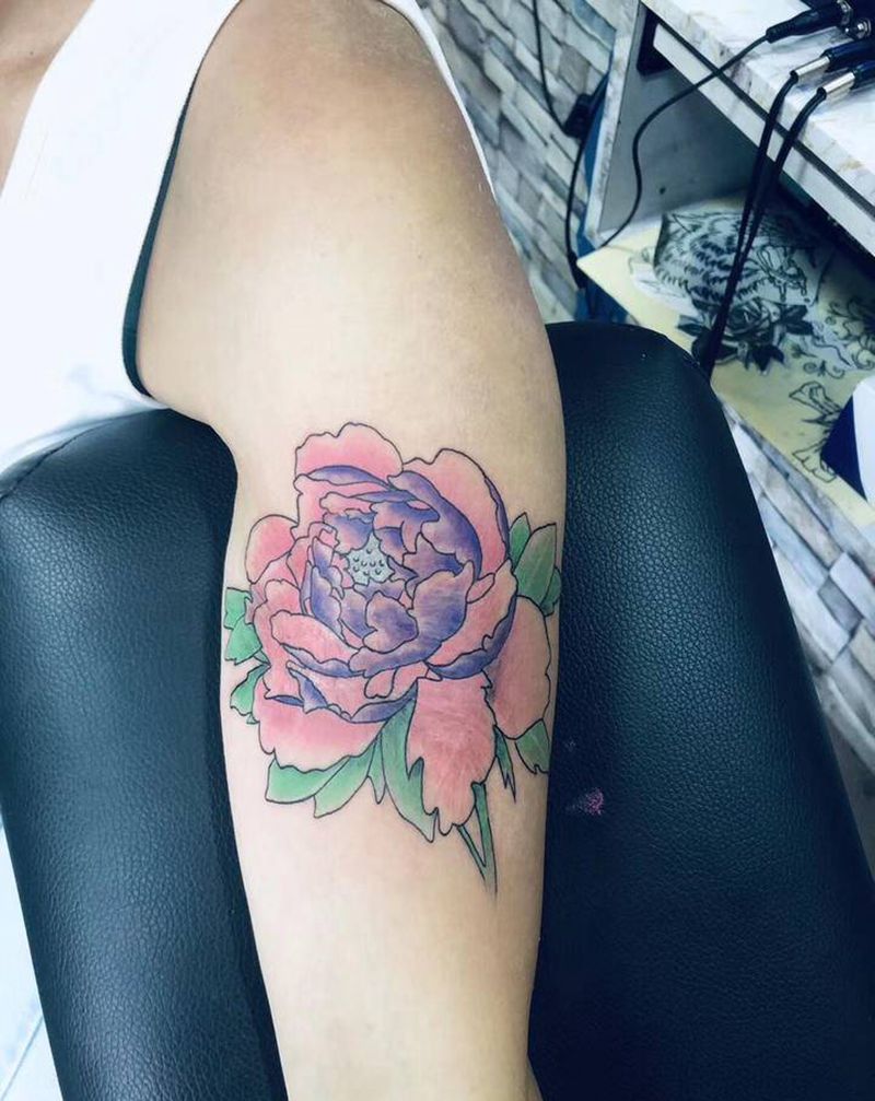 牡丹遮盖伤疤纹身图片_手臂新传统纹身图案