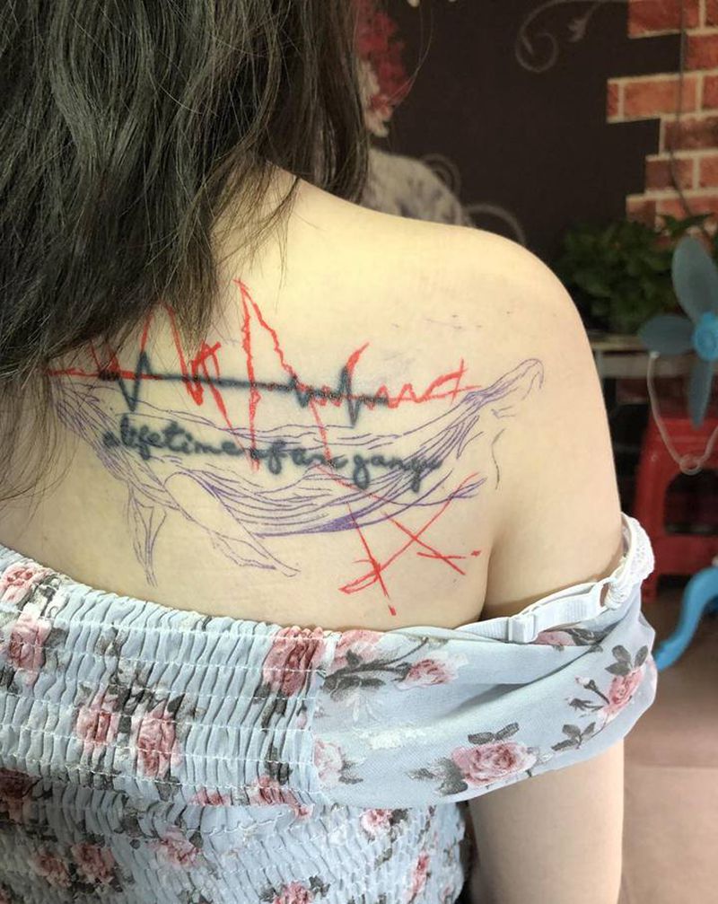 鲸鱼 遮盖修改纹身图片_肩部新传统纹身图案