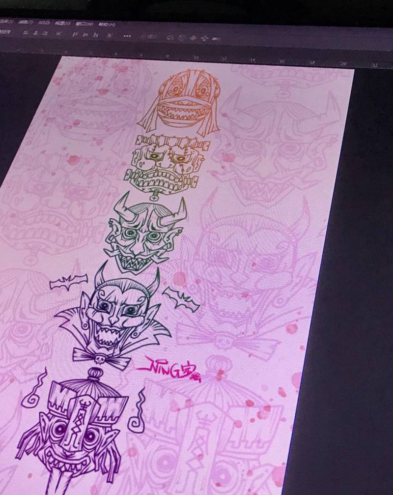 鬼头小图腾纹身图片_手臂腿部图腾几何纹身图案