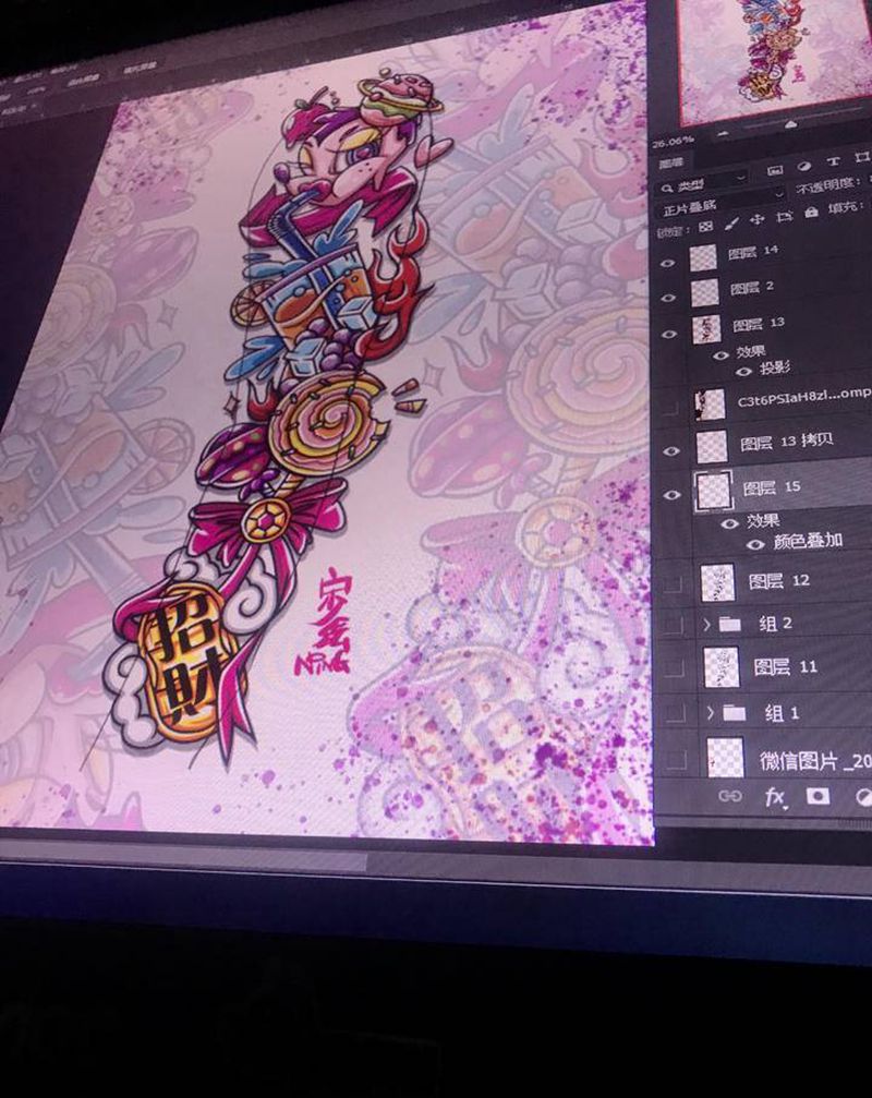 女生大花臂纹身图片_手臂New School纹身图案