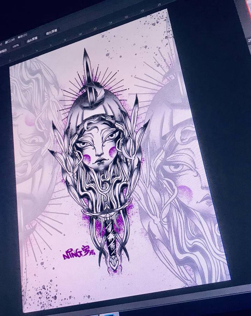 圣女之剑纹身图片_手臂腿部New School纹身图案