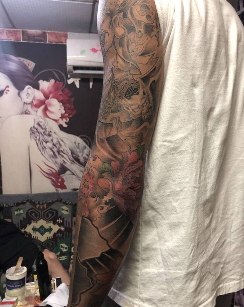 修改花臂（未完成）纹身图片_手臂新传统纹身图案