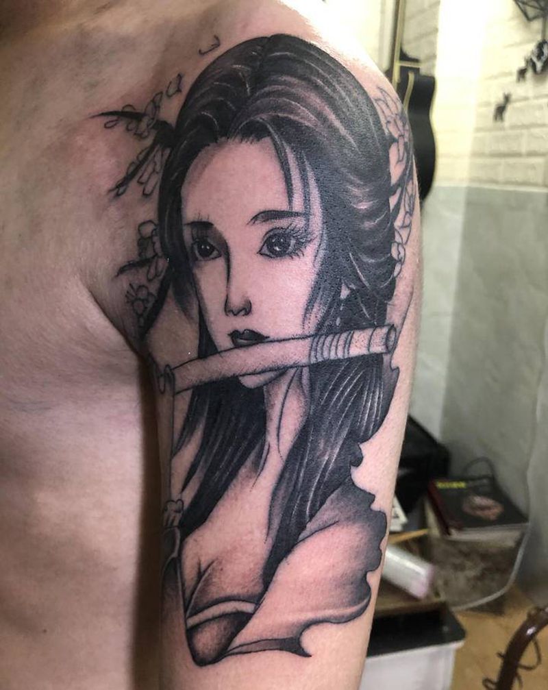 艺妓（学生作品.）纹身图片_手臂新传统纹身图案