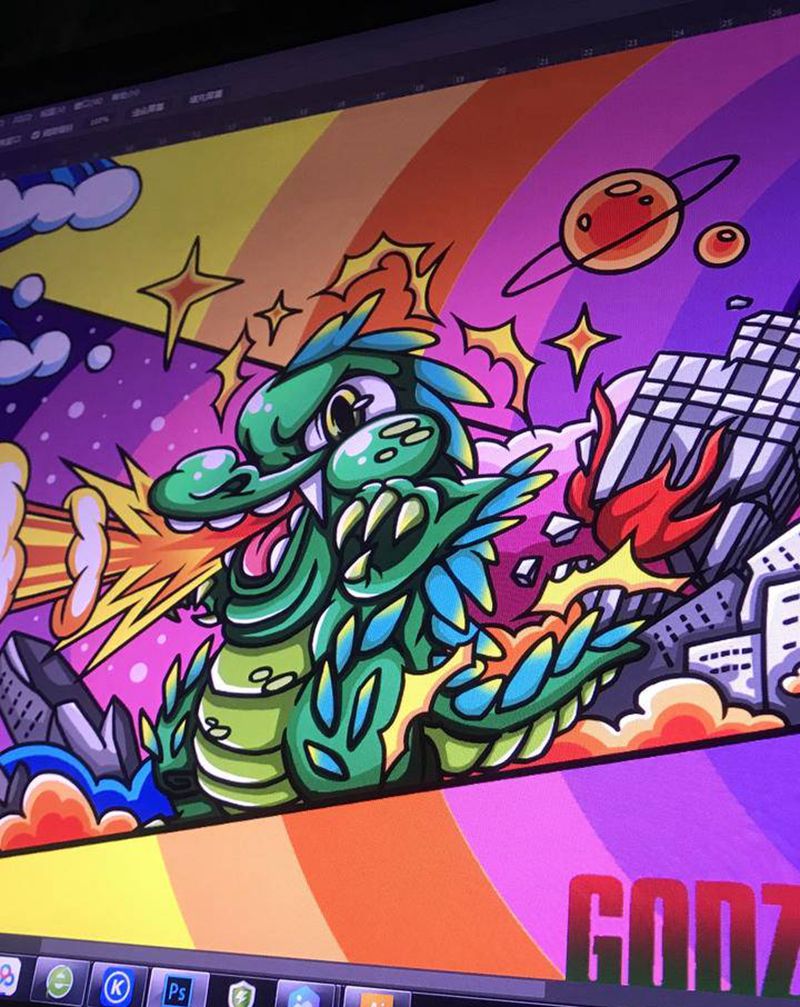 哥斯拉！纹身图片_胸部背部新传统New School哥斯拉纹身图案