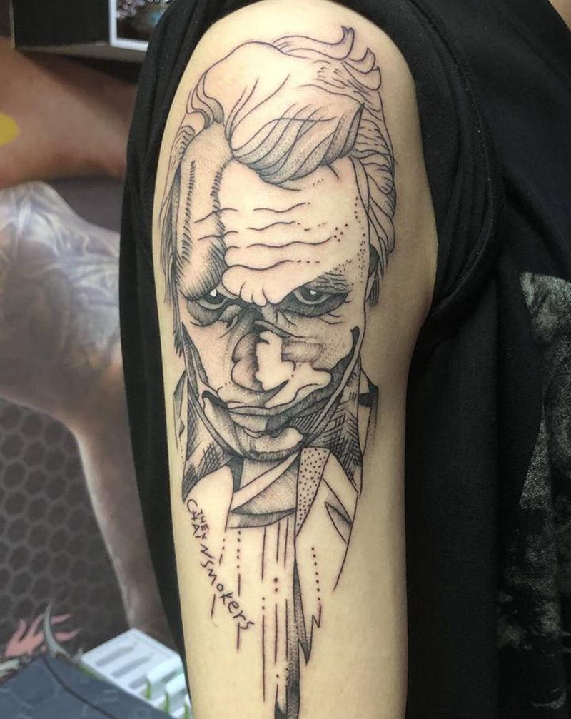 速写小丑纹身图片_手臂点刺几何纹身图案