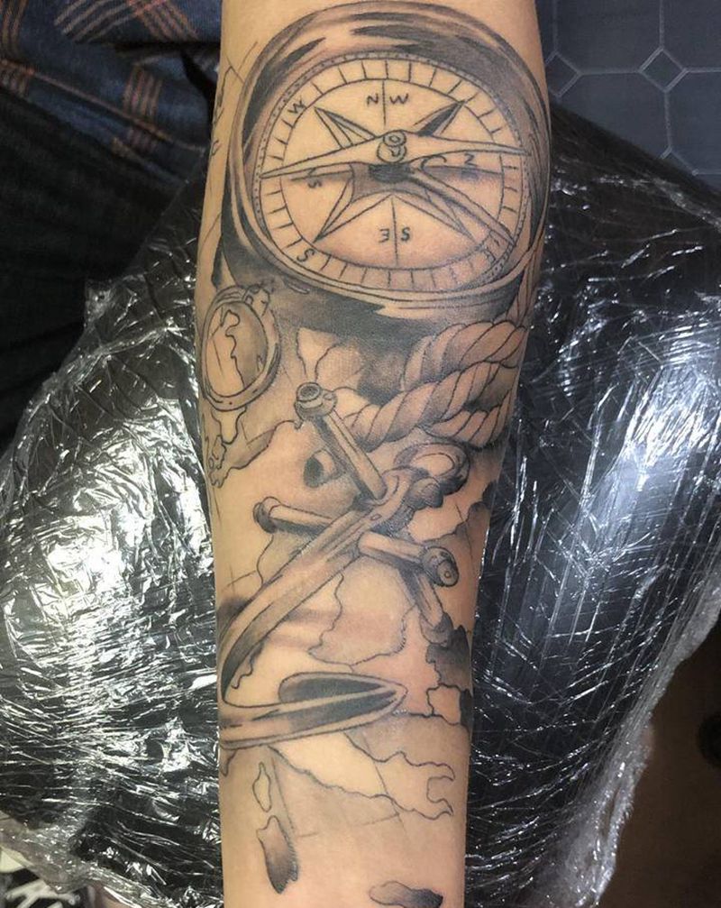 航海图纹身图片_手臂New SchoolOld School欧美纹身图案