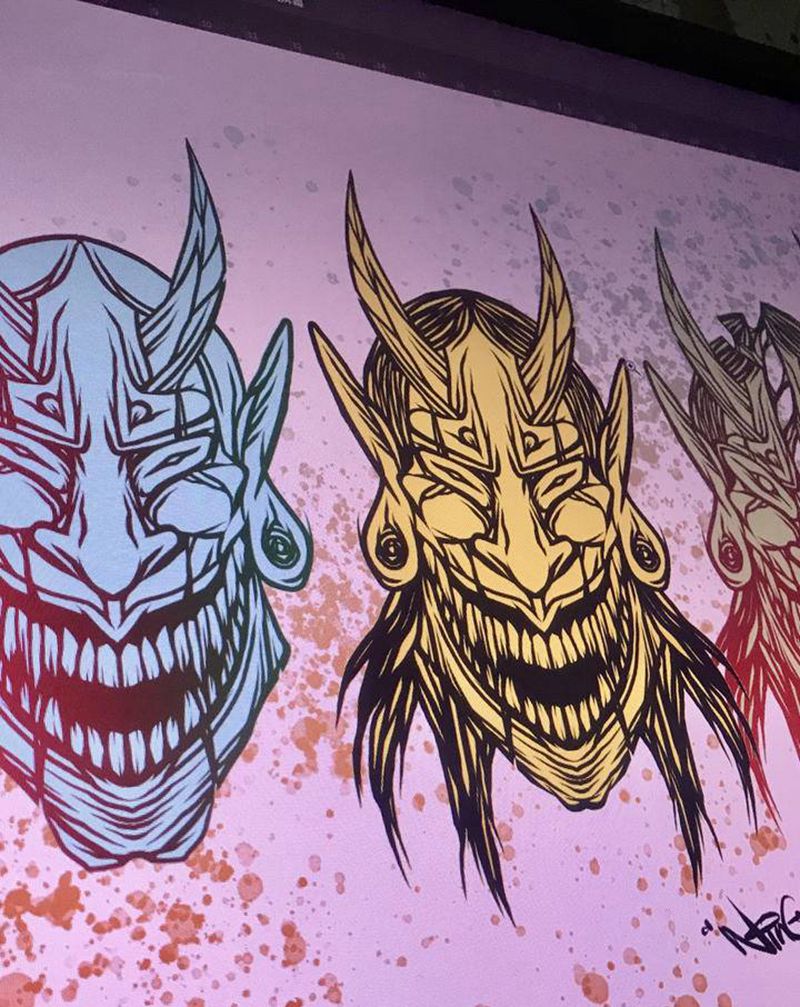 面谱+班诺纹身图片_手臂腿部New School图腾纹身图案