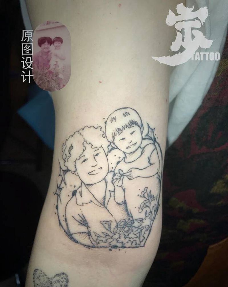 照片+简笔纹身图片_手臂New School点刺纹身图案