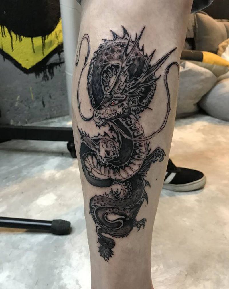 中国龙纹身图片_腿部纹身图案