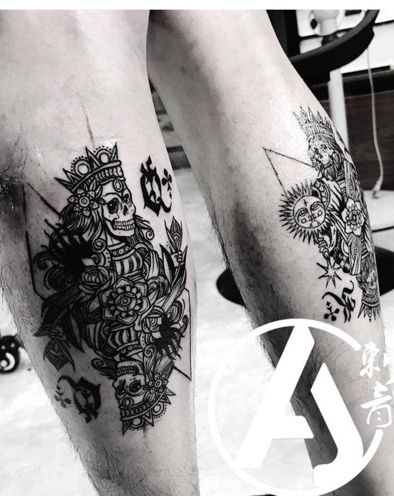 卡牌线条风纹身图片_腿部线条纹身图案