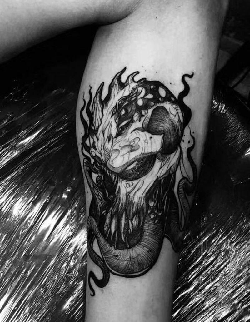 暗黑骷髅纹身图片_脚部暗黑纹身图案