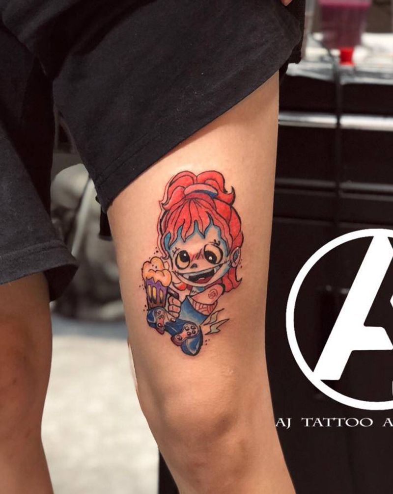 彩色漫画风纹身图片_腿部纹身图案