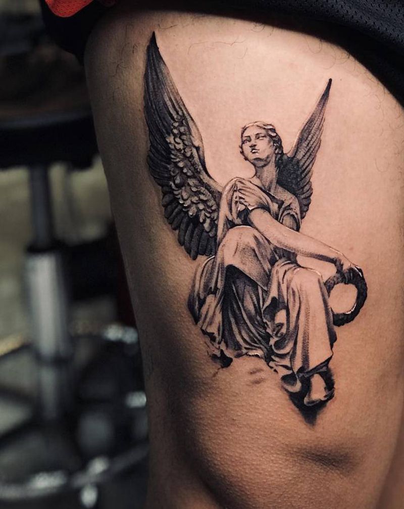 石膏像天使纹身图片_脚部欧美写实纹身图案