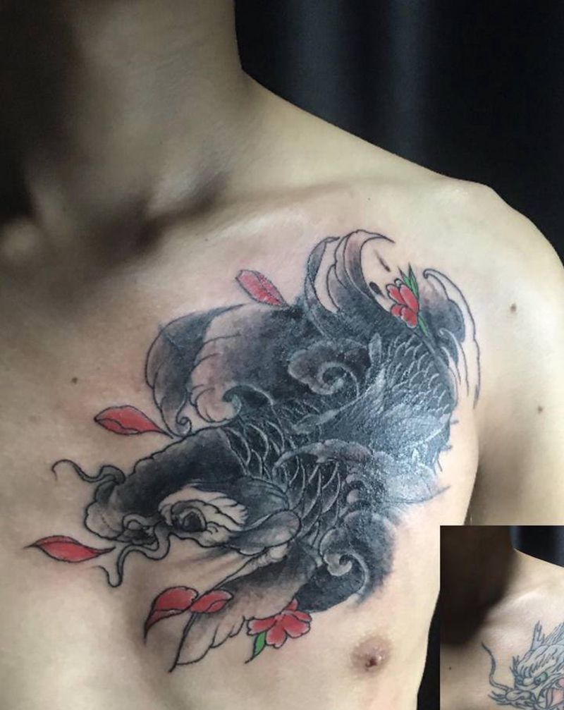 遮盖作品纹身图片_胸部纹身图案