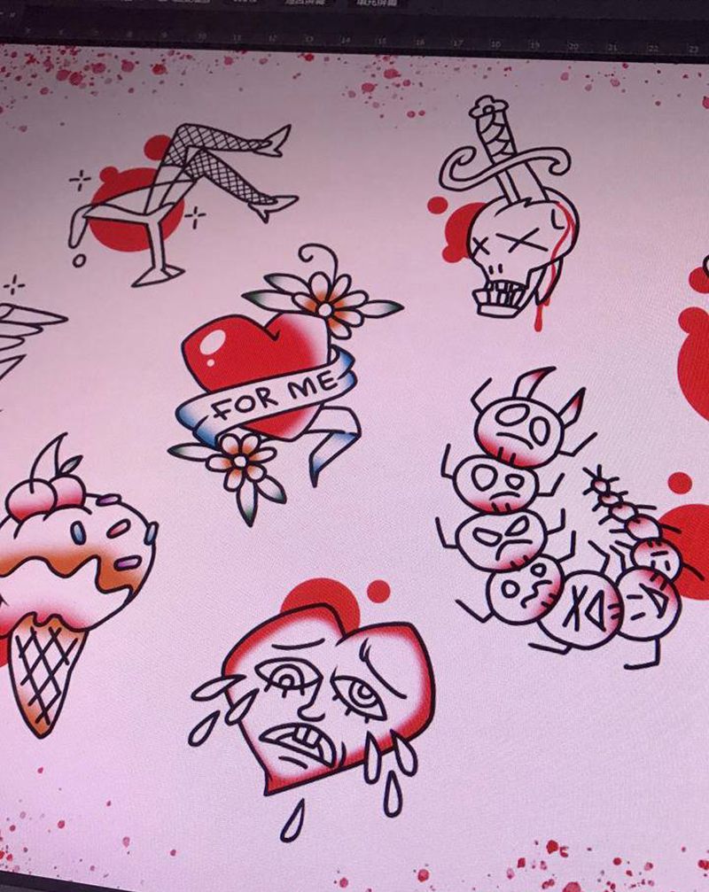 红+小图纹身图片_手臂腿部Old School纹身图案