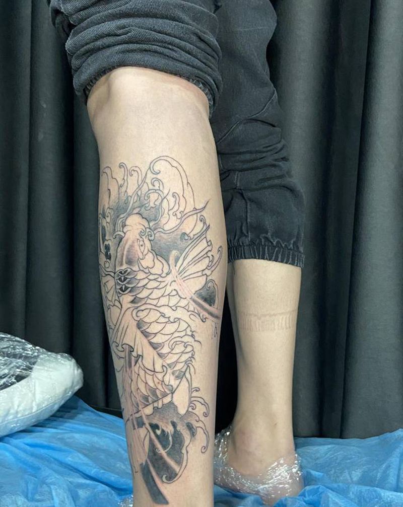 鲤鱼.纹身图片_腿部纹身图案