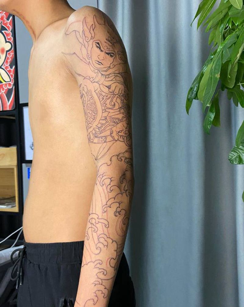 传统拼接花臂纹身图片_手臂纹身图案