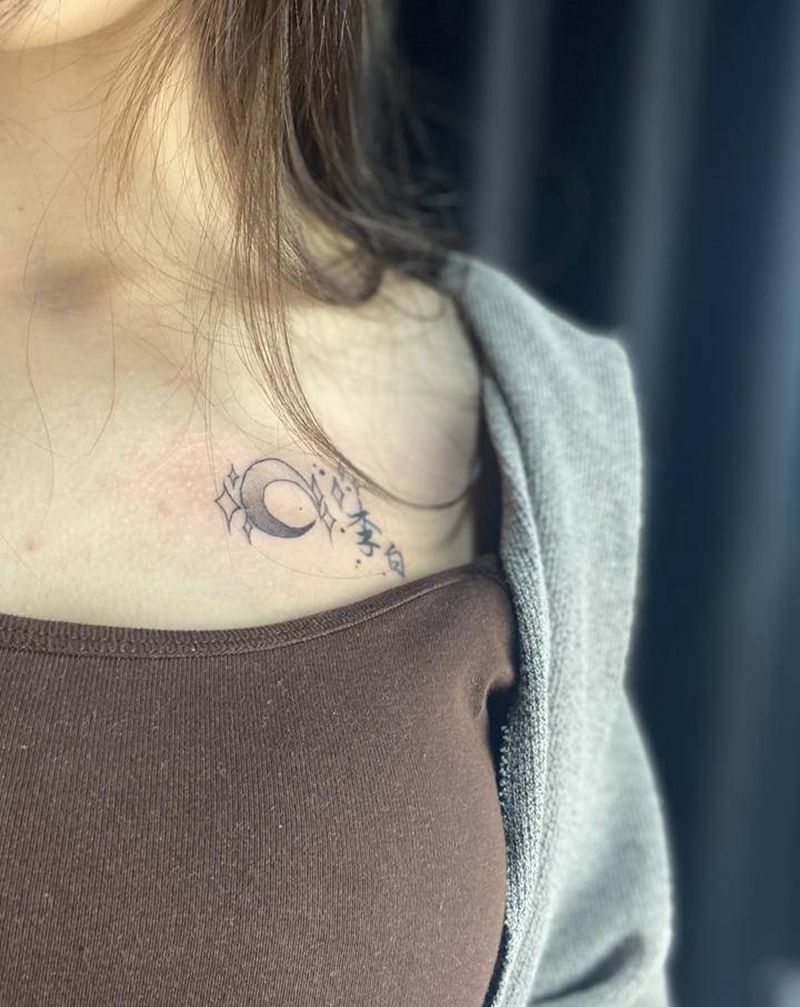 小清新纹身图片_胸部纹身图案