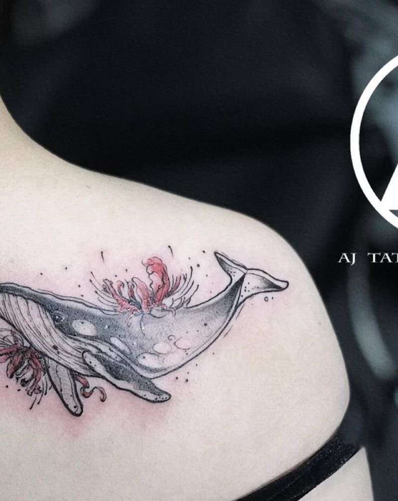 鲸鱼纹身图片_背部纹身图案