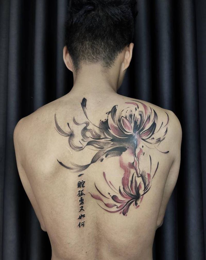 泼墨写意风纹身图片_背部水墨图腾纹身图案