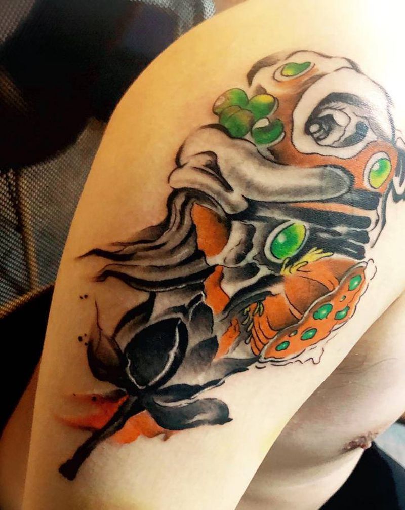 泼墨醒狮子纹身图片_手臂水墨纹身图案