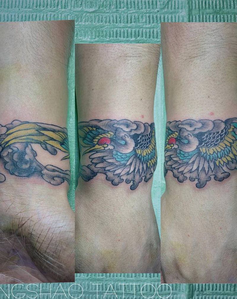 仙鹤+遮盖纹身图片_手臂新传统纹身图案