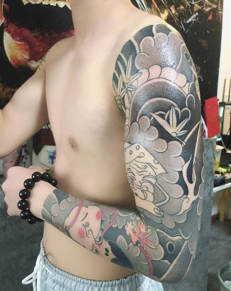 老传统花臂纹身图片_手臂老传统纹身图案