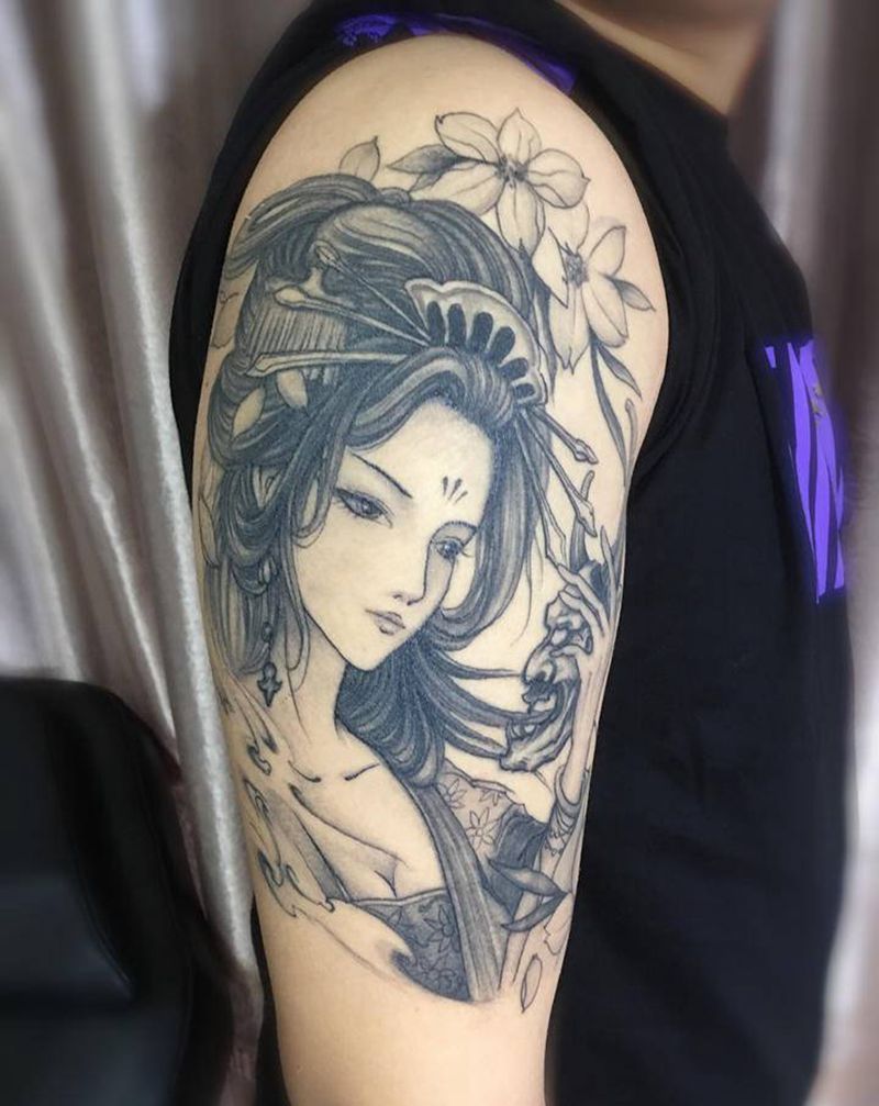 艺伎 新传统恢复后纹身图片_手臂新传统艺妓纹身图案