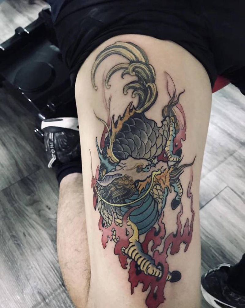 兽类纹身图片_腿部纹身图案