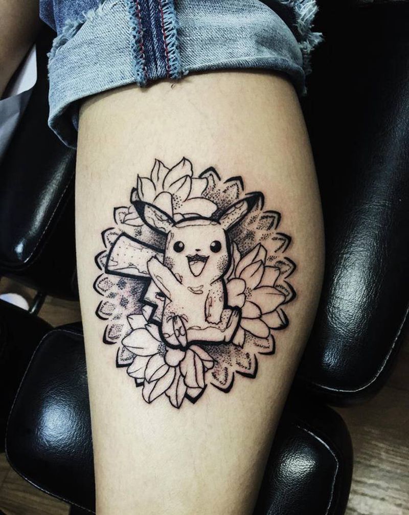 皮卡皮卡丘纹身图片_腿部纹身图案