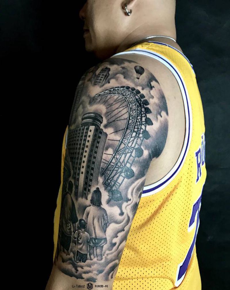 标志性建筑纹身图片_手臂纹身图案