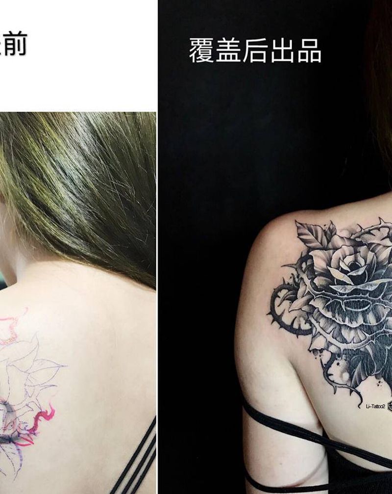 花纹身图片_肩部纹身图案