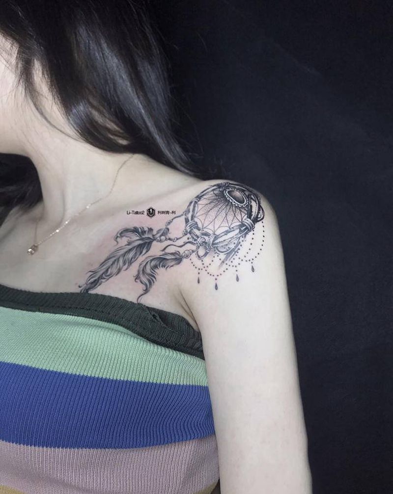 捕梦网纹身图片_肩部纹身图案