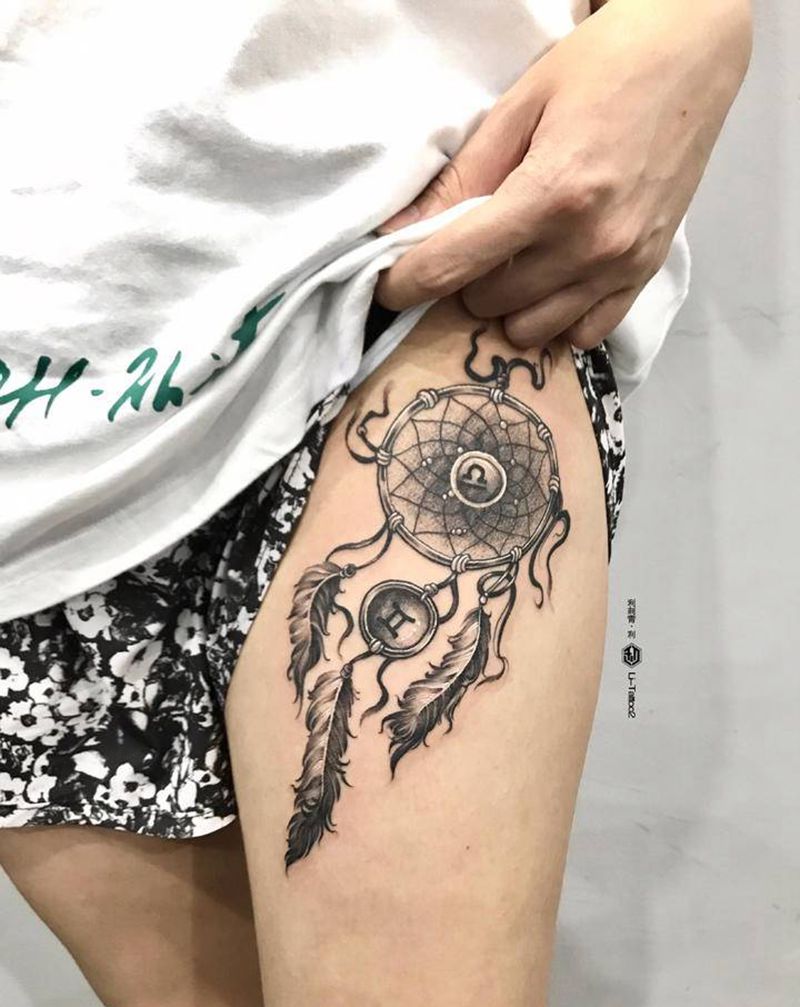 捕梦网纹身图片_腿部纹身图案