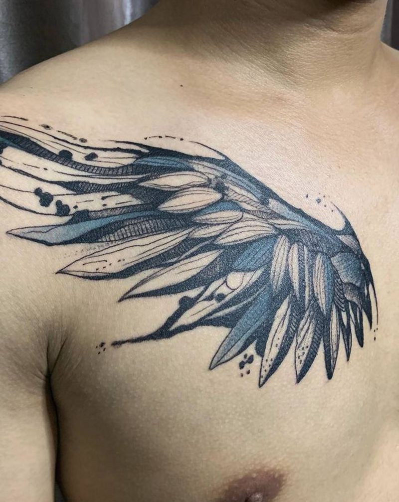 翅膀纹身图片_胸部翅膀纹身图案