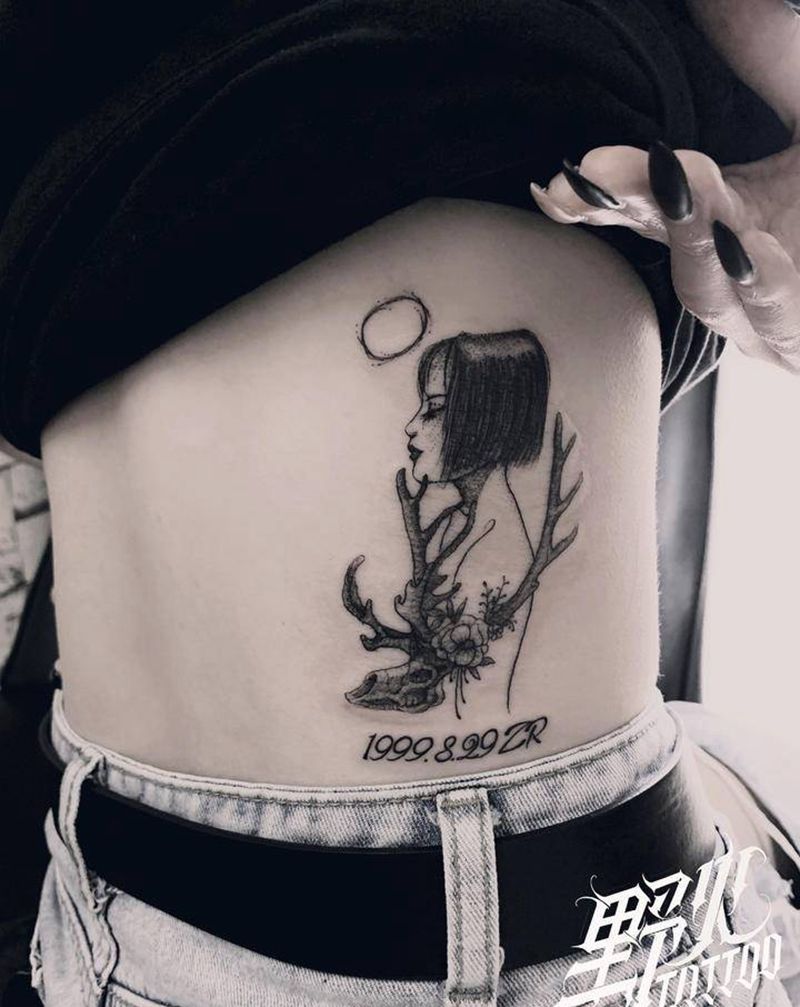 少女系满背纹身图片_背部点刺纹身图案