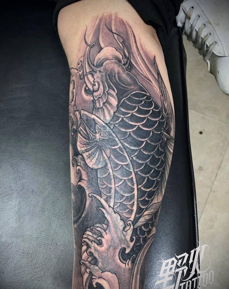 鲤鱼纹身图片_腿部脚部新传统鲤鱼 鲤鱼纹身图案