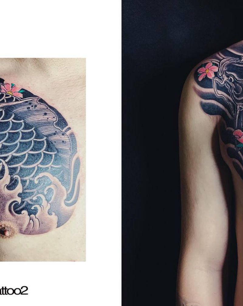 鲤鱼纹身图片_胸部新传统纹身图案