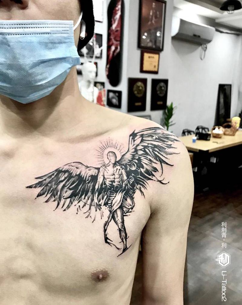 天使纹身图片_肩部纹身图案