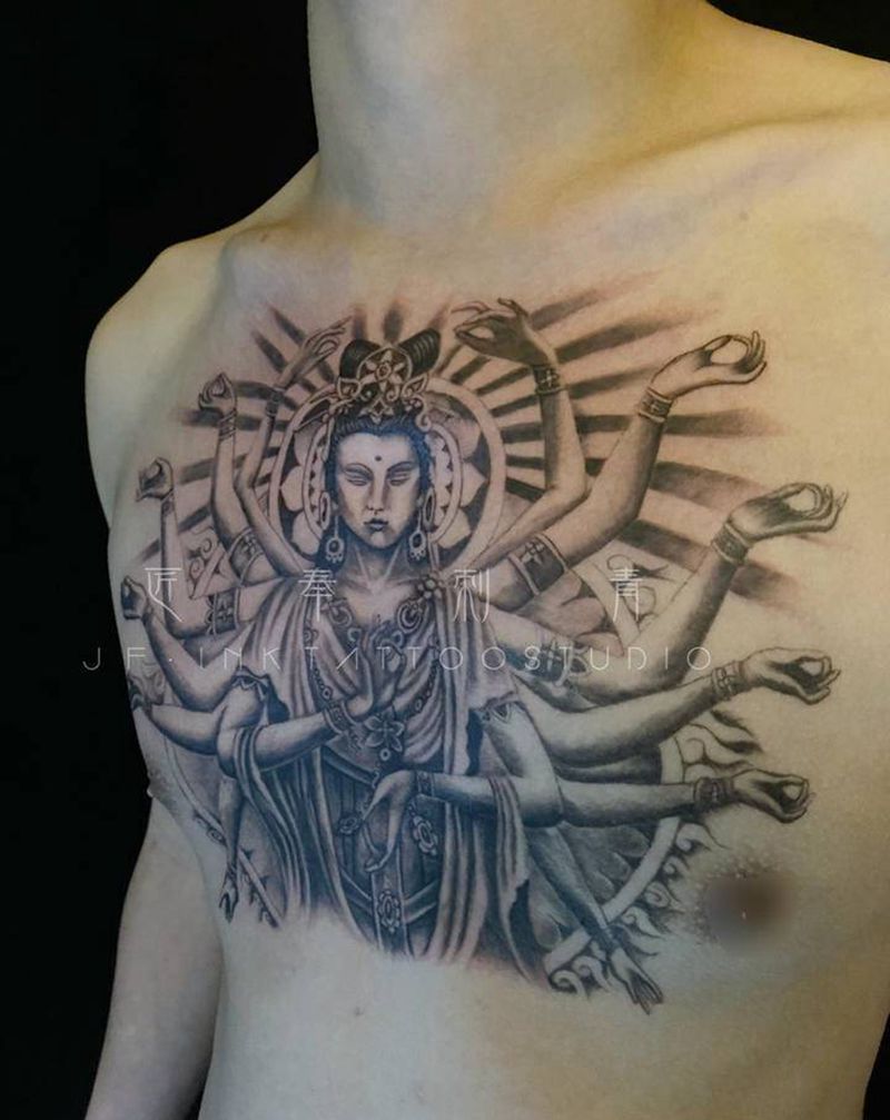 千手观音纹身图片_胸部新传统纹身图案