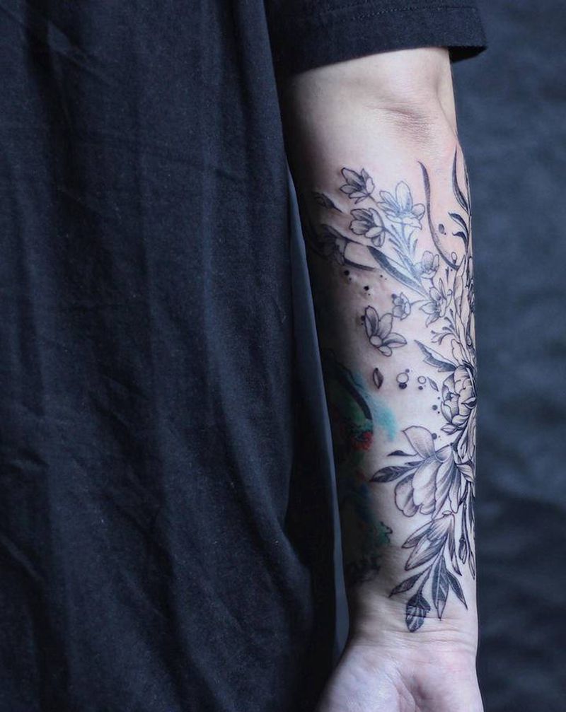 小清晰牡丹花纹身图片_手臂纹身图案