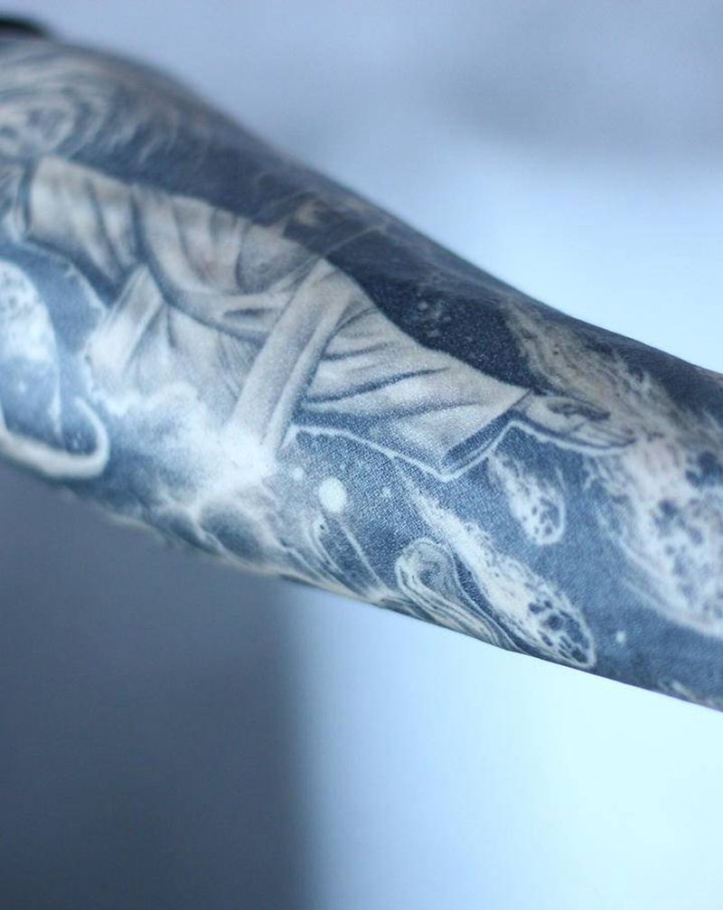 波塞冬#耶稣纹身图片_手臂欧美写实纹身图案