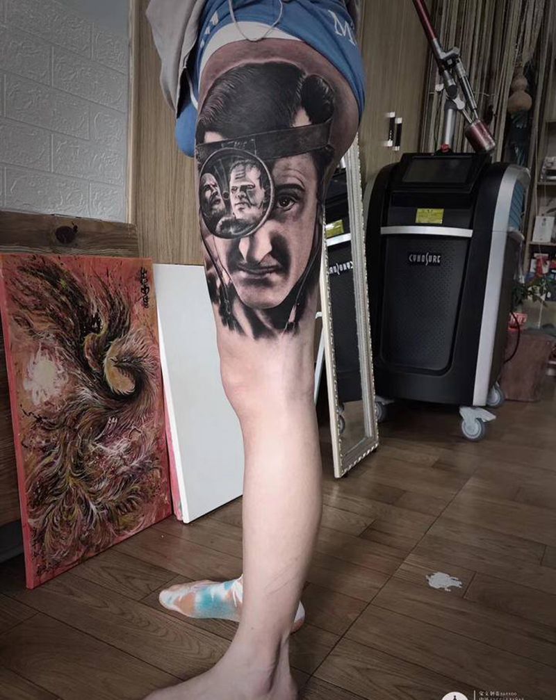 科学怪人之子！花腿待续纹身图片_腿部纹身图案