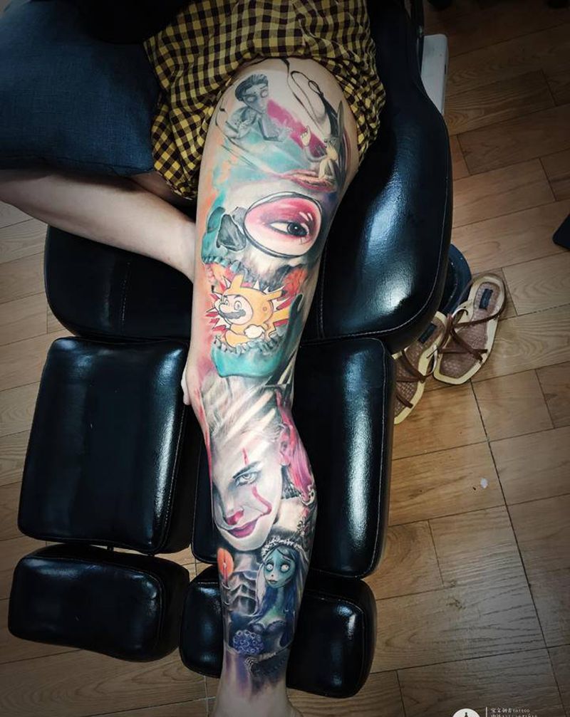 湛江最亮的女！纹身图片_腿部纹身图案