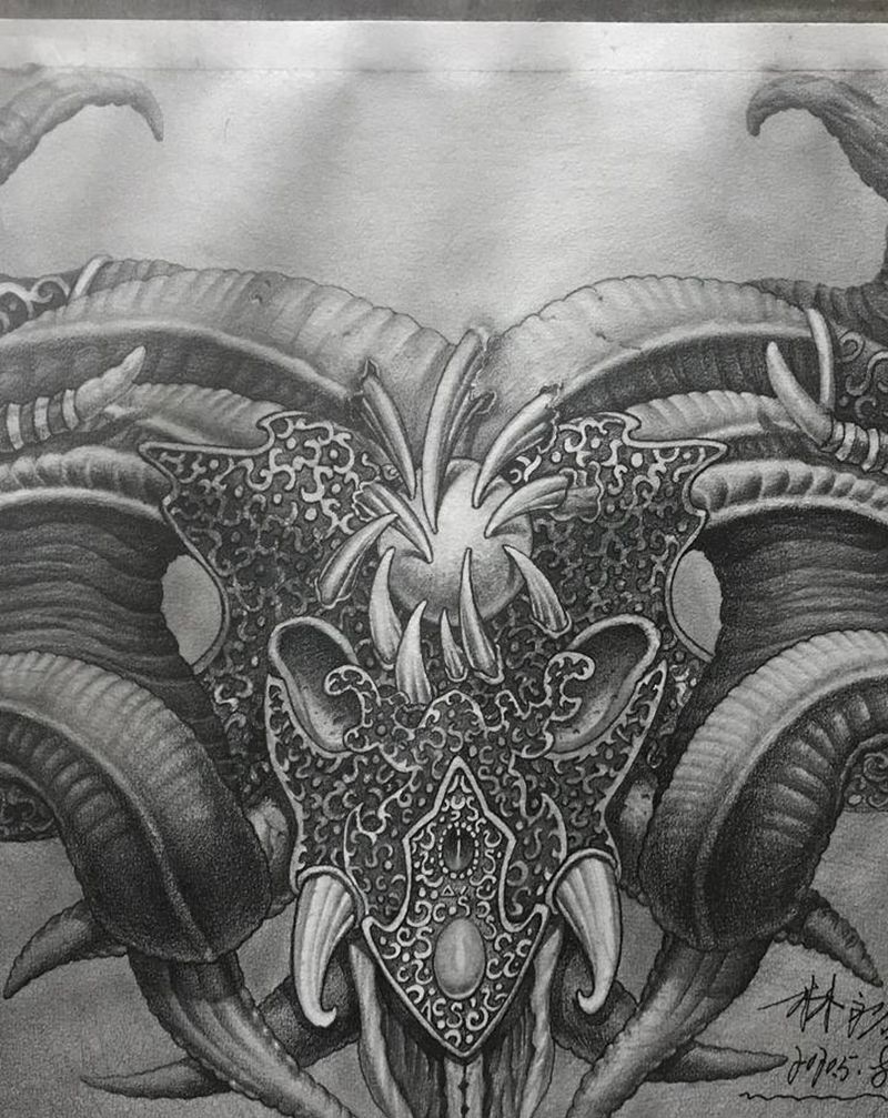 金属朋克纹身图片_胸部背部写实纹身图案